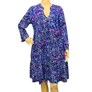 Lilly Pulitzer Alaina Dress Multicolor 3/4 Sleeve Purple Twilight Tropics XL